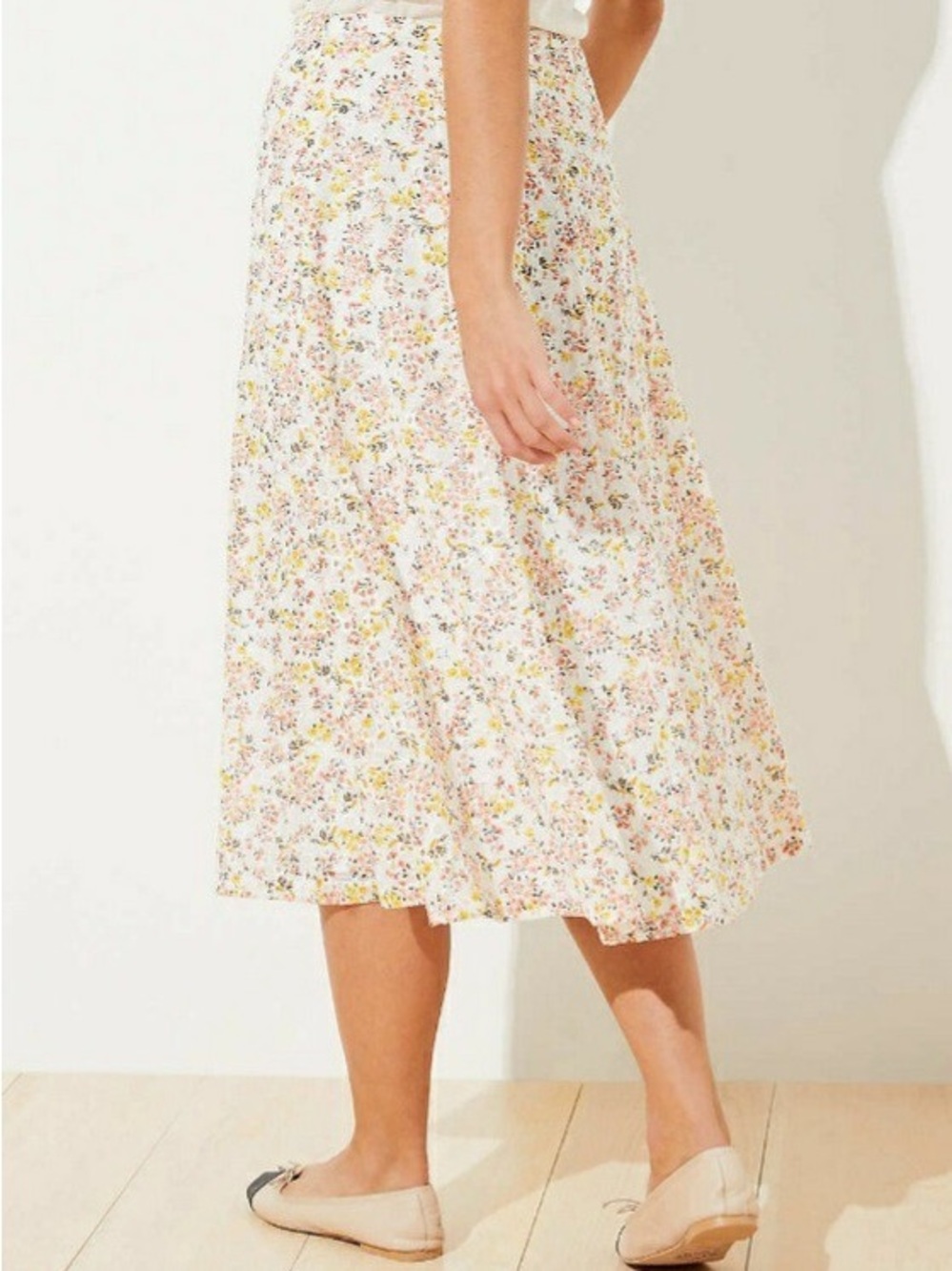 LOFT Floral A-Line Skirt in Yellow and Pink